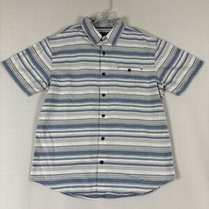 Grizzly Mountain Men's Short Sleeve Woven Shirt L White, Blue and Gray Stripes